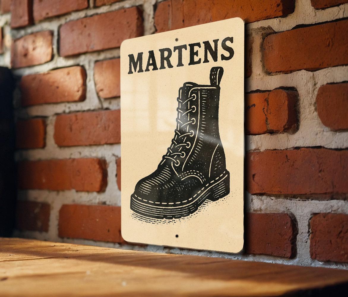 Dr. Martens Stamp Style Metal Sign – Vintage Wall Art for Garage