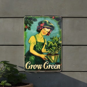 Retro Garden Tin Sign, Funny Metal Sign, Gardening Decor, Grow Green Decor, Vintage Garden Art