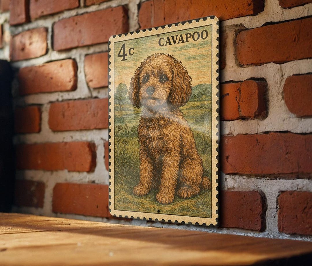 Cavapoo Fall Flag Vintage Stamp Style Cavapoo Metal Sign, Cavapoo Dog Wall Decor, Cute ...