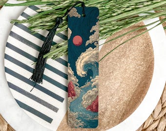 Tidal Spiral Japanese Ukiyo-e Metal Bookmark – Woodblock Style Art, Intricate Ocean Wave Design, Artistic Gift for Readers