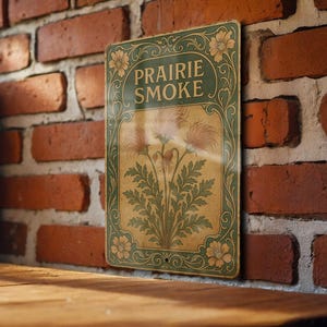 Art Nouveau Prairie Smoke Metal Sign – Vintage Floral Tin Wall Decor, Emerald & Sepia Tones, Elegant Antique Style Plaque