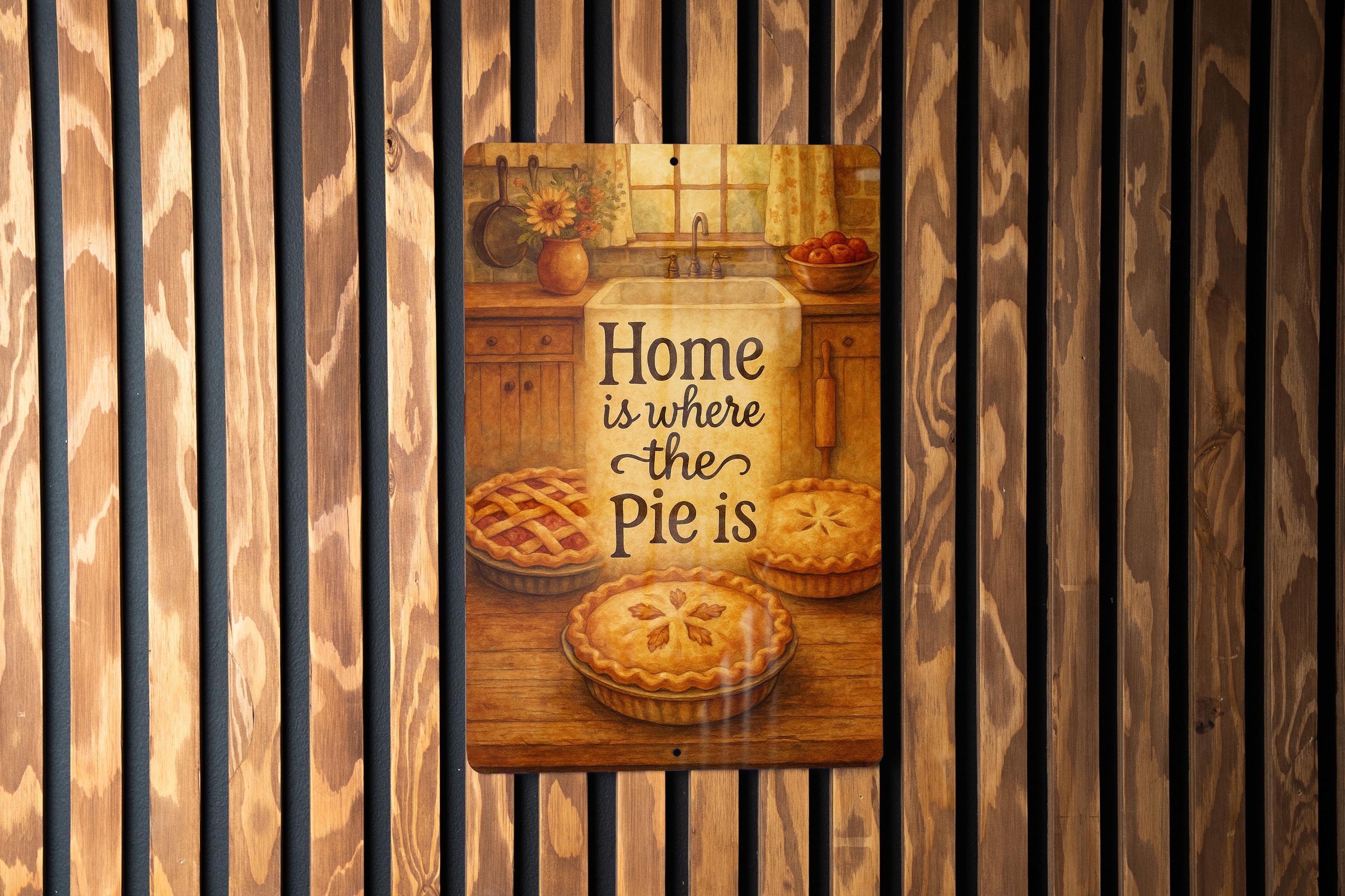 Rustic Farmhouse Kitchen Metal Sign – Warm Pie Collage Art With