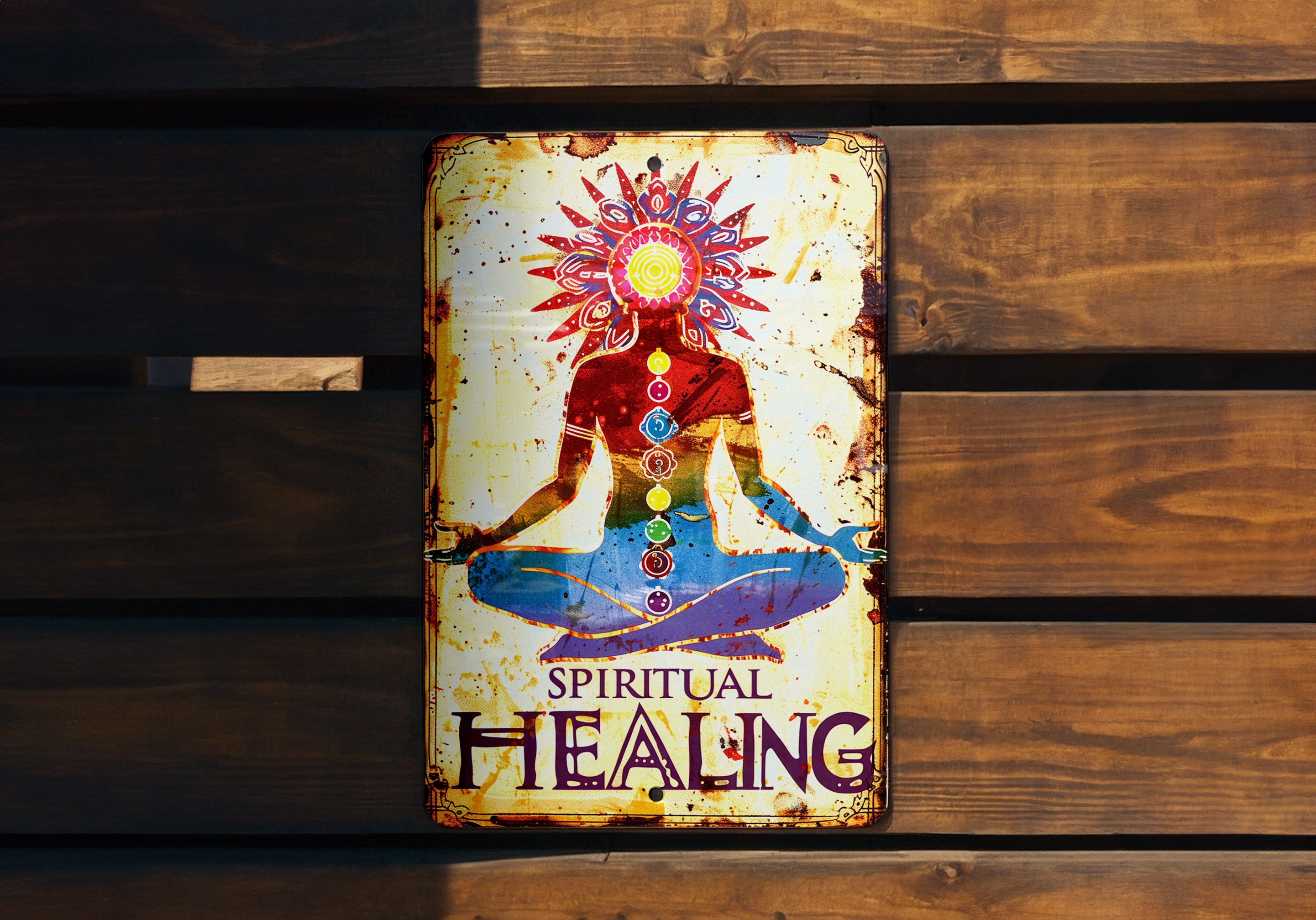 Spiritual Healing Vintage Metal Sign: Chakra Symbols, Soft Pastels ...