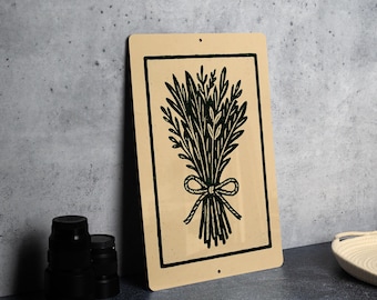 Herb Bundle Metal Sign – Rustic Kitchen Wall Decor, Vintage Farmhouse Style, Botanical Stamp Art, Twine Herb Illustration