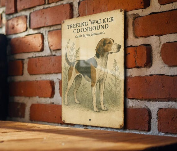 Treeing Walker Coonhound Vintage Botanical Tin Sign – Rustic Dog