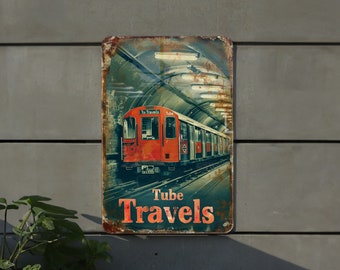 Vintage London Underground Sign, Metal Sign, Tube Travels Decor, Urban Commute Art, Retro Subway Sign