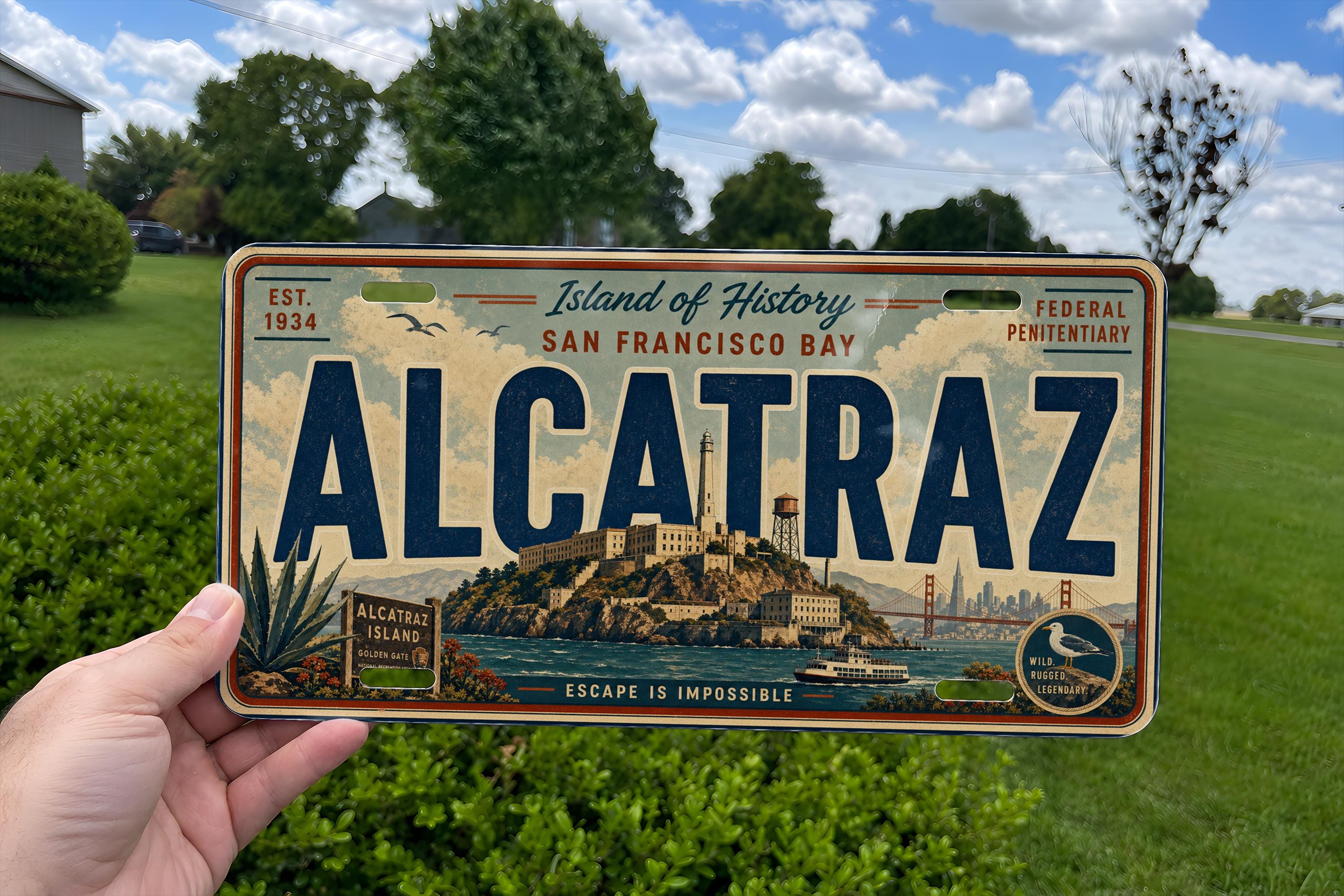 Alcatraz Island Metal License Plate Sign, San Francisco Bay Prison