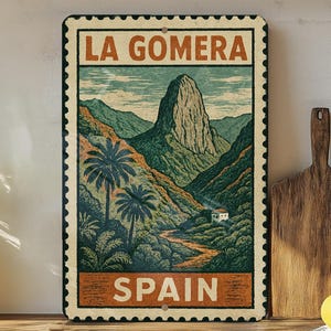 La Gomera Spain Metal Wall Art – Vintage Stamp Style Travel Sign for Home Decor or Gift