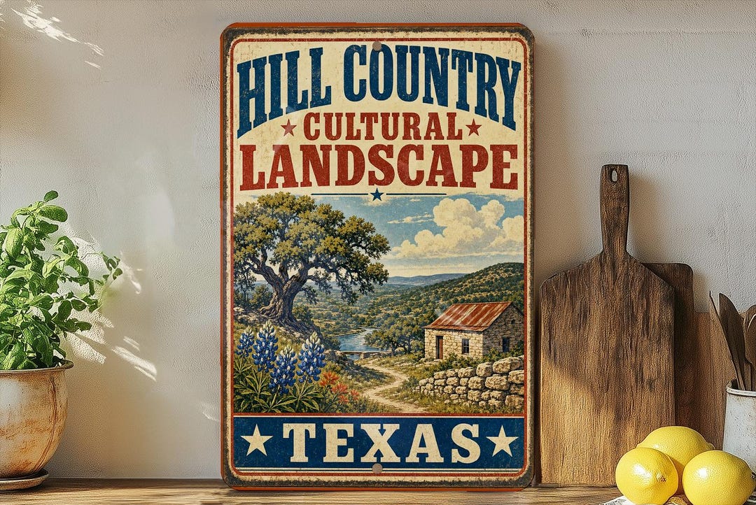 Texas Rustic Sign Texas Hill Country Cultural Landscape Vintage Style Metal Sign, Hill ...