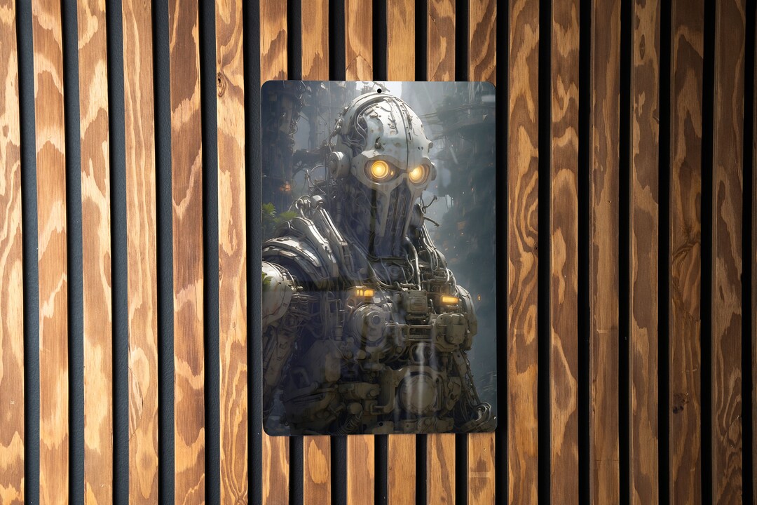Massive Robot in Nature Sci-fi Wall Art Metal Sign - Giant Mech ...