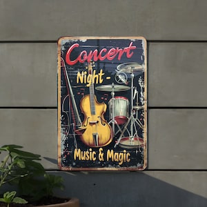 Concert Night Vintage Metal Sign Music Notes, Magic Style, Aluminum ...