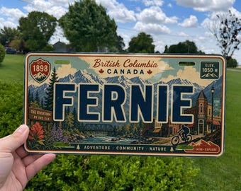 Retro Fernie License Plate, Fernie British Columbia Souvenir Car Tag, Mountain Town Travel Keepsake Plate