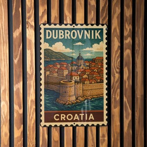 Dubrovnik Croatia Metal Sign – Vintage Travel Stamp Style Wall Art, Rustic European City Decor for Home or Office