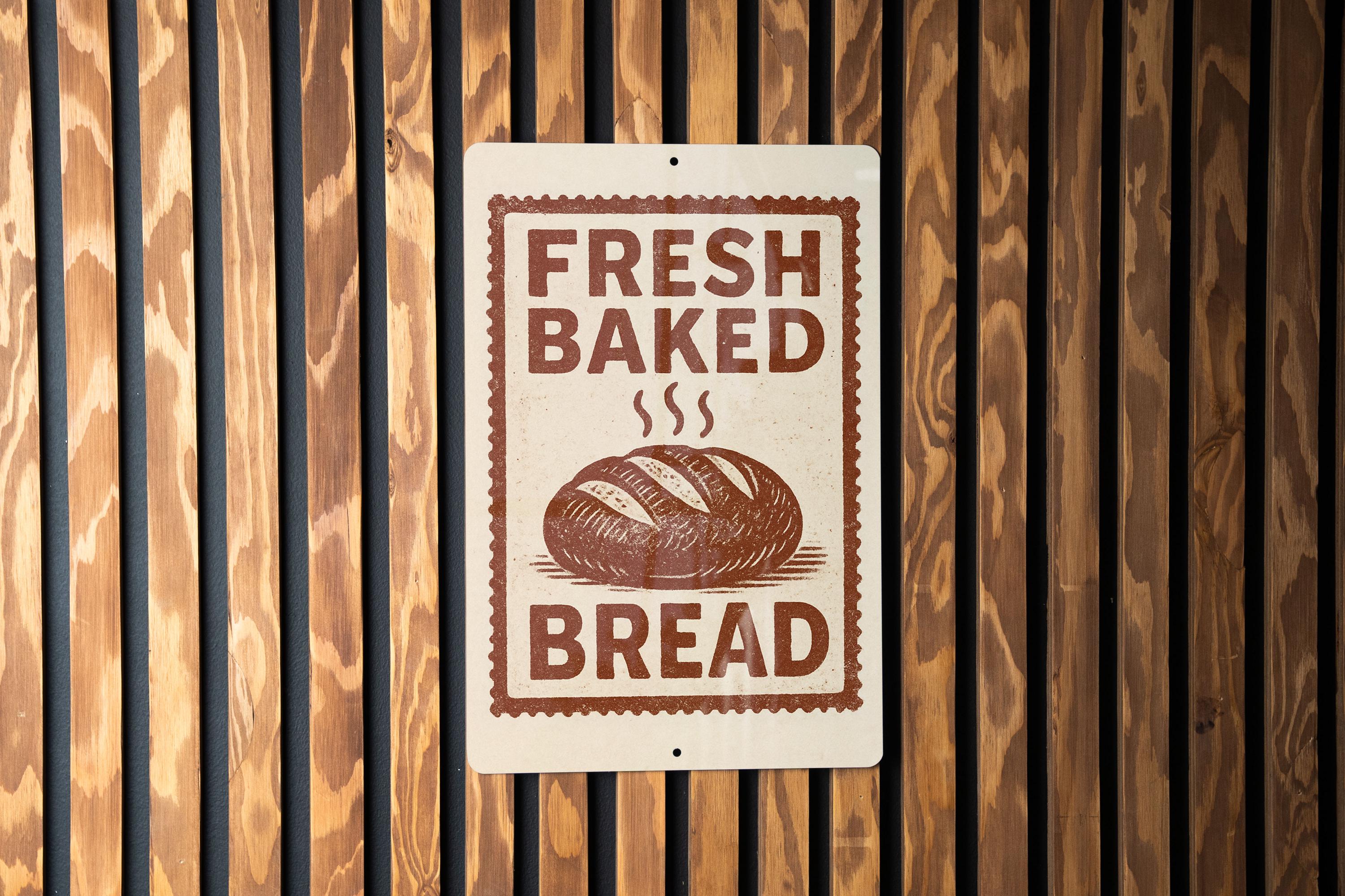 Fresh Baked Bread Metal Sign – Rustic Kitchen Wall Decor, Vintage