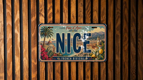 Nice France Metal License Plate Sign, Nice Travel Poster License