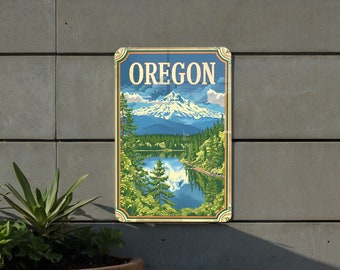 Vintage Oregon Travel Metal Sign: Retro Cartoon Visit - Home Decor, Wall Art, Oregon Souvenir, Metal Sign