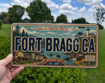 Fort Bragg CA Retro Style License Plate, Fort Bragg California Souvenir Tag, Mendocino Coast Travel Gift, Coastal Road Trip Decor
