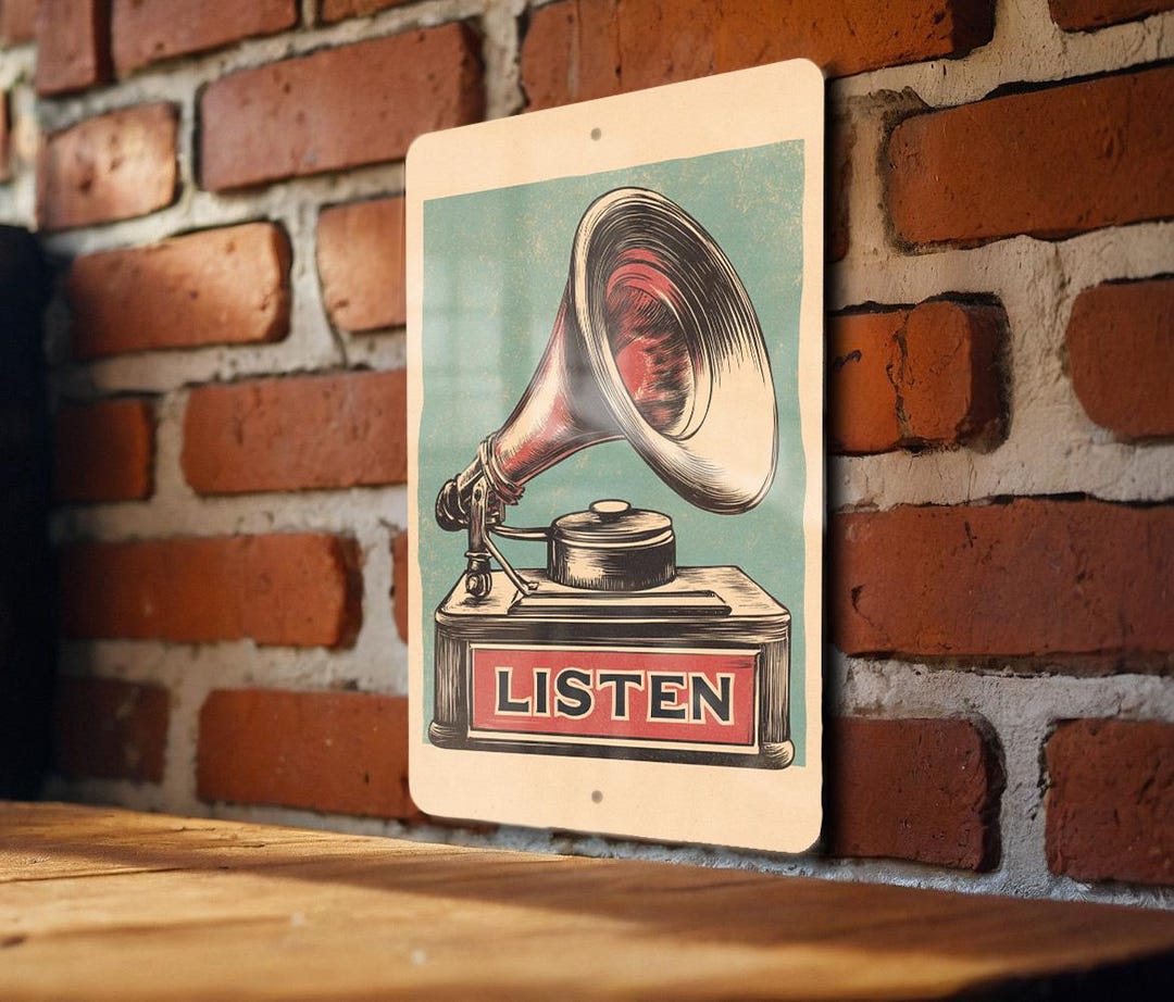 Vintage Gramophone Metal Sign, Retro Wall Decor, Classic Music Art ...