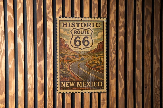 Historic Route 66 New Mexico Vintage Stamp Style Metal Sign, Route 66 Road Trip Decor, Southwest Highway Sign, Travel Souvenir Gift