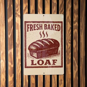 Fresh Baked Bread Metal Sign – Vintage Bakery Kitchen Decor, Rustic Farmhouse Wall Art, Stamp Style Retro Tin Sign