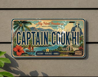 Retro Captain Cook Hawaii License Plate Souvenir Tag, Captain Cook HI Island Travel Gift, Big Island Decor Plate