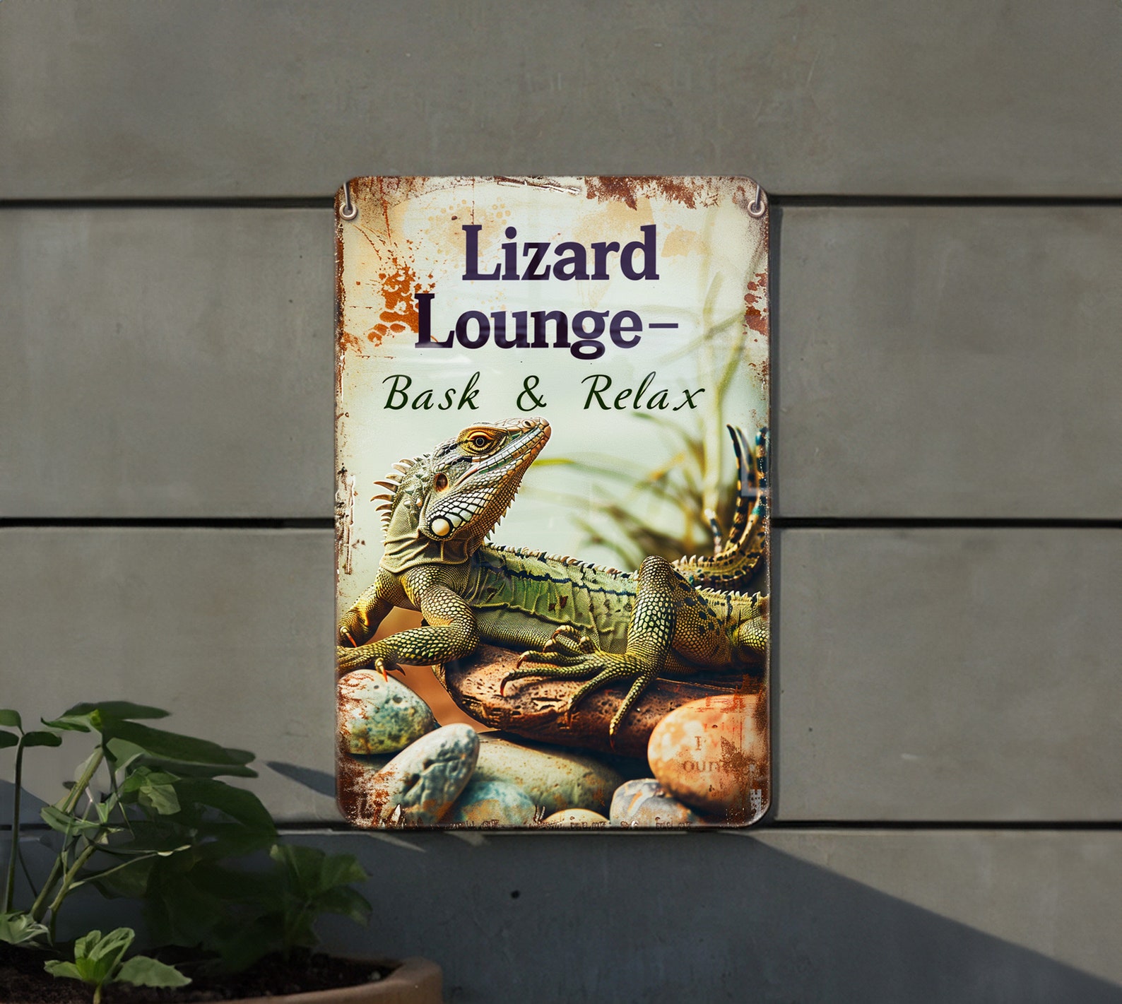 Lizard Lounge Vintage Sign - Bask & Relax, Aluminum Metal Sign, Lizard ...