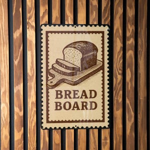 Rustic Bread Board Metal Sign – Vintage Kitchen Wall Decor, Farmhouse Stamp Style Art, Bakery Themed Tin Sign