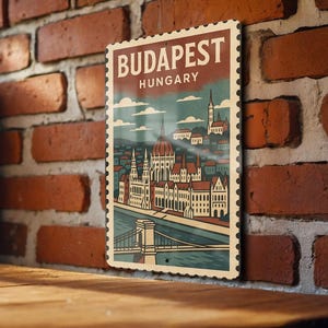 Budapest Hungary Metal Sign – Vintage Stamp Style Wall Art Decor for Travel Lovers, Rustic European City Souvenir Plaque