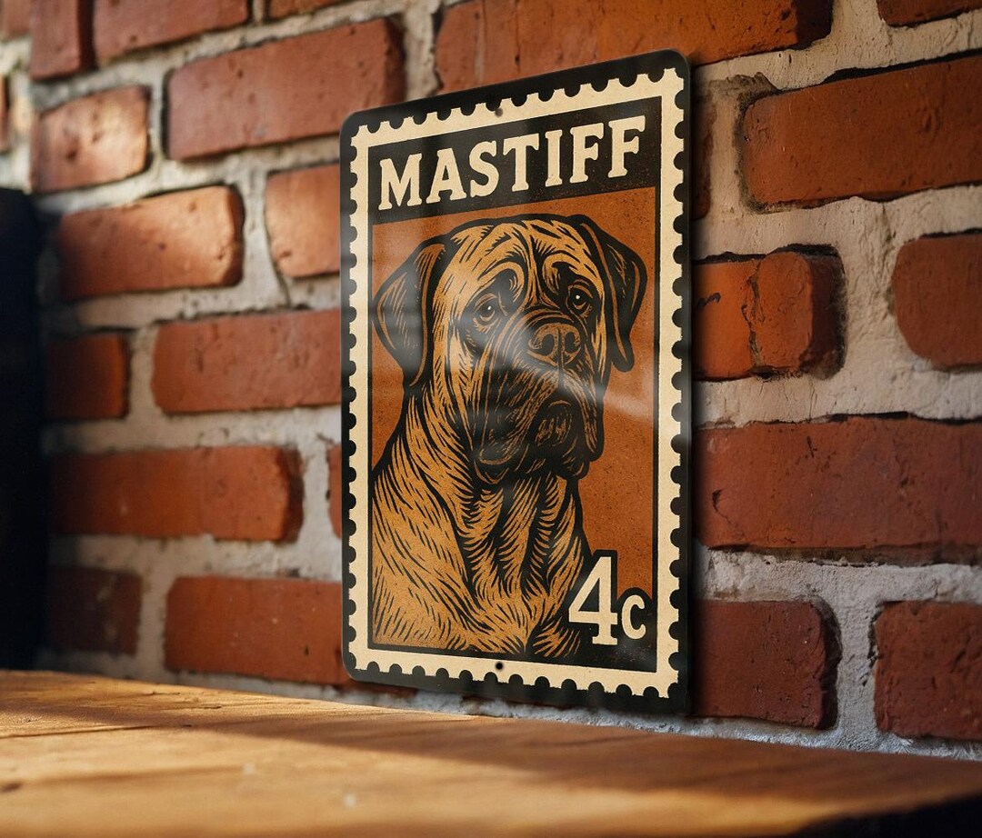 Mastiff Dog Metal Sign – Vintage Stamp Style Wall Art for Home, Kennel ...