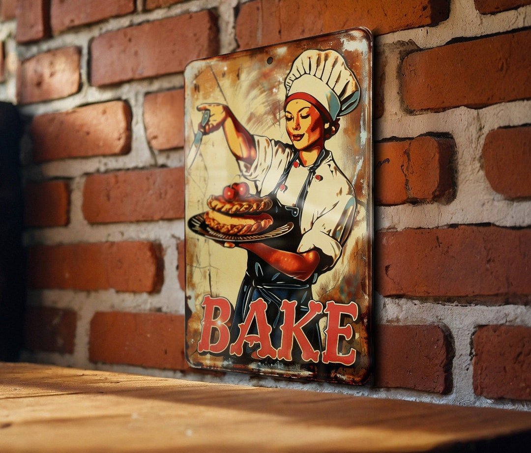 Chef BAKE Vintage Style Metal Sign, Kitchen Decor, Wall Art, Rustic ...