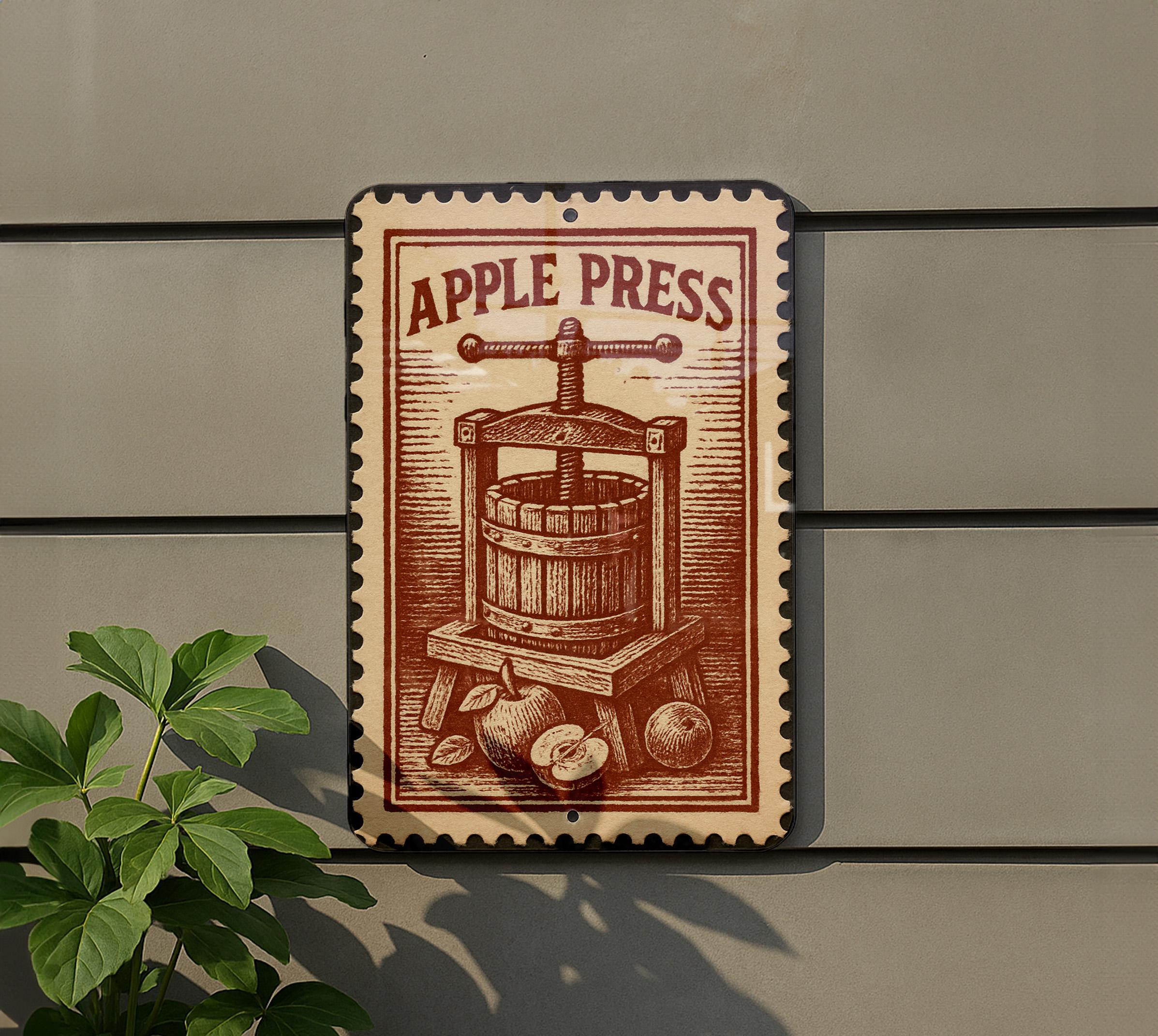 Vintage Apple Press Metal Sign – Rustic Farmhouse Wall Art, Country ...