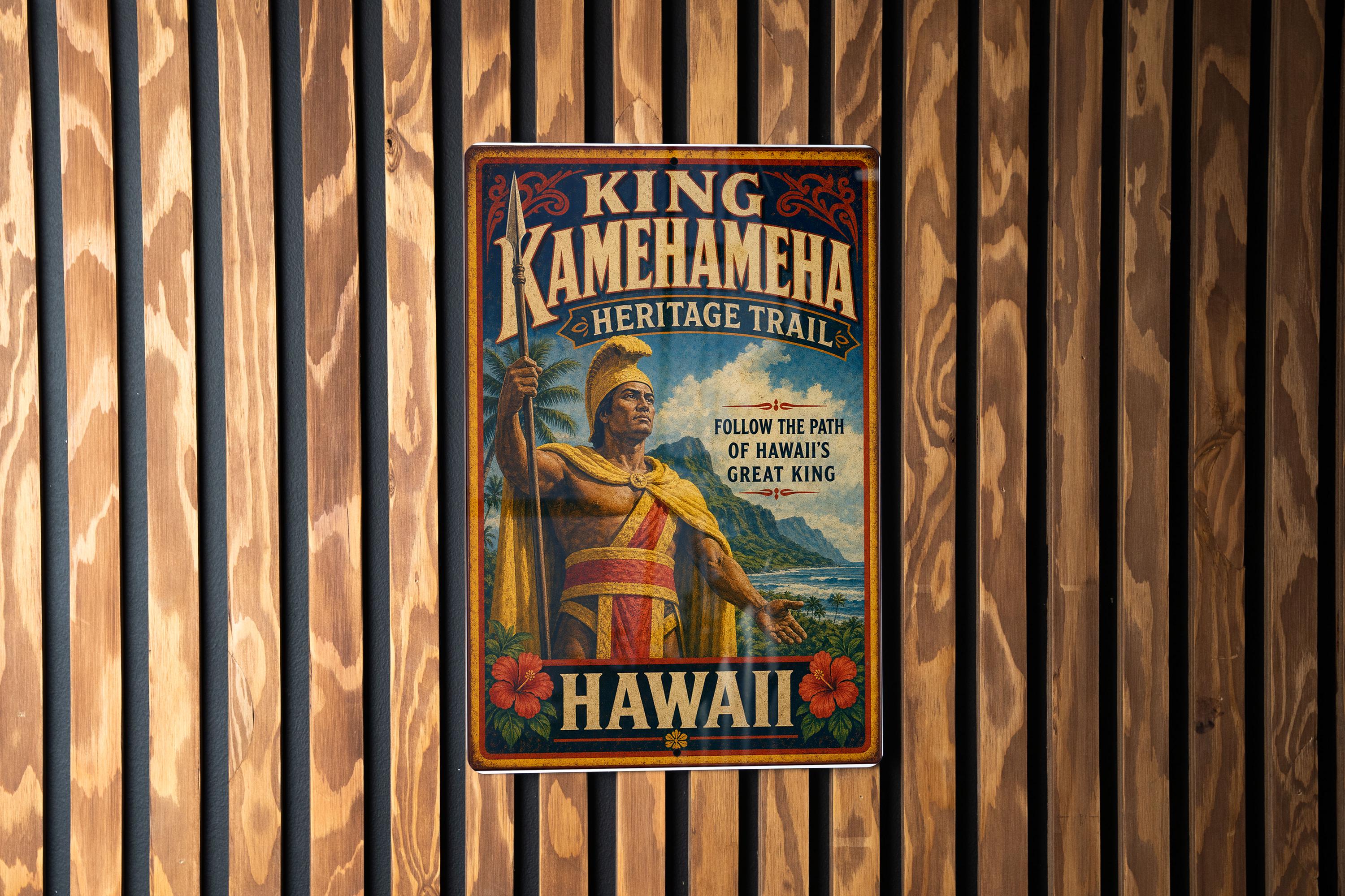 Vintage Style King Kamehameha Heritage Trail Hawaii Metal Sign