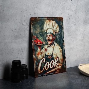 Chef COOK Vintage Style Aluminum Sign, Metal Wall Decor, Kitchen Sign, Retro Decor, Home Art