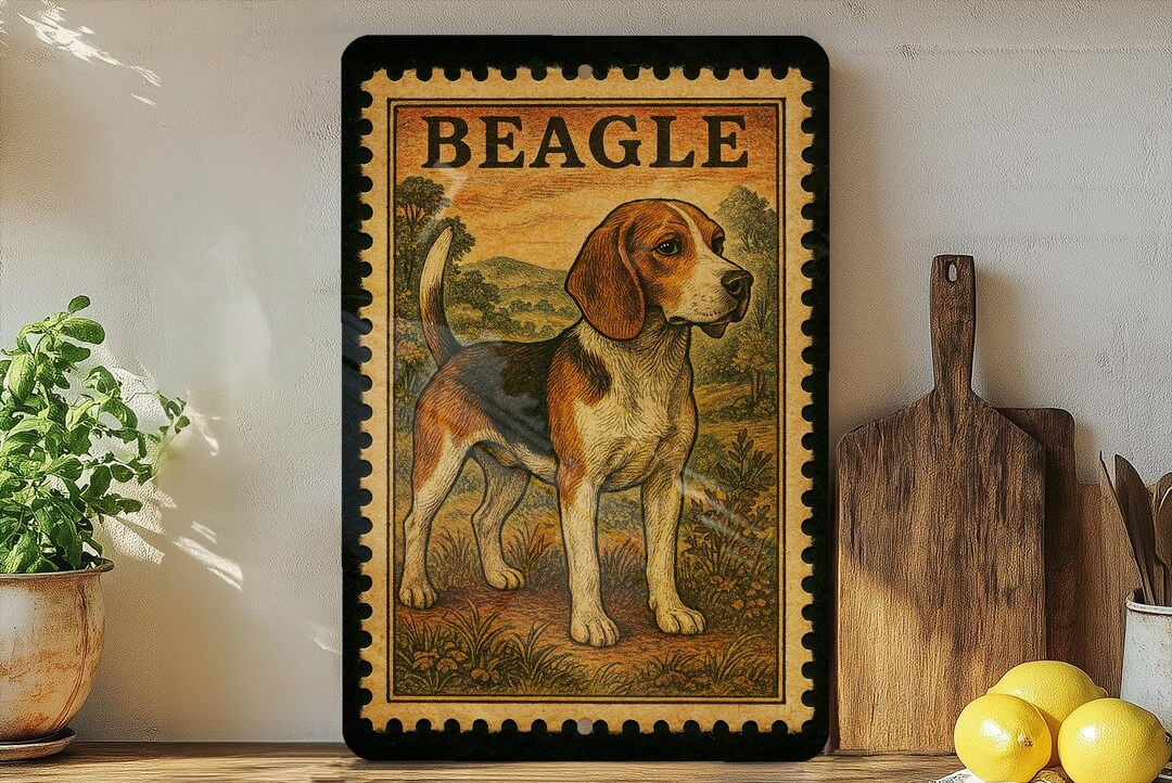Vintage Stamp Style Beagle Metal Sign, Beagle Dog Wall Decor, Beagle ...