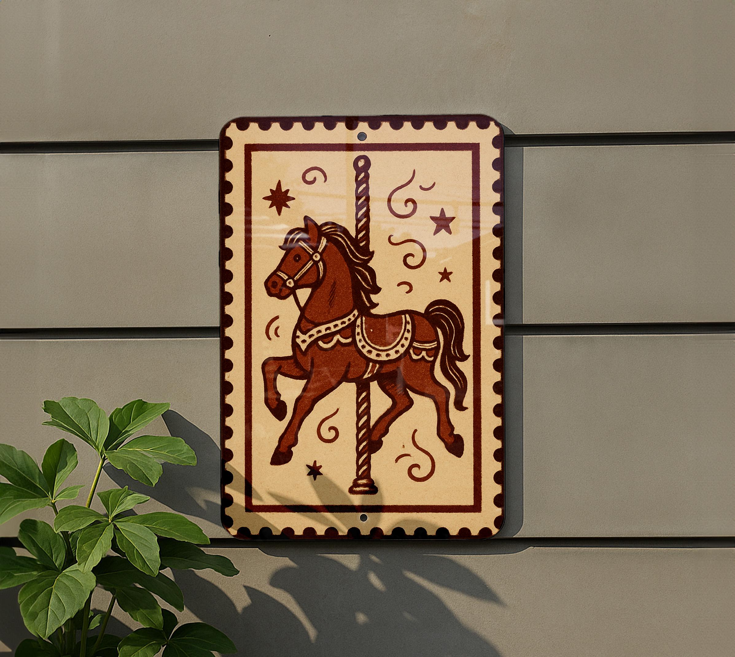 Vintage Carousel Horse Metal Sign – Stamp Style Wall Art Decor for Home ...