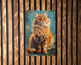 LaPerm Cat Vintage Aluminum Sign, Metal Wall Decor, Cat Lover Gift, Retro Cat Art, Home Decoration