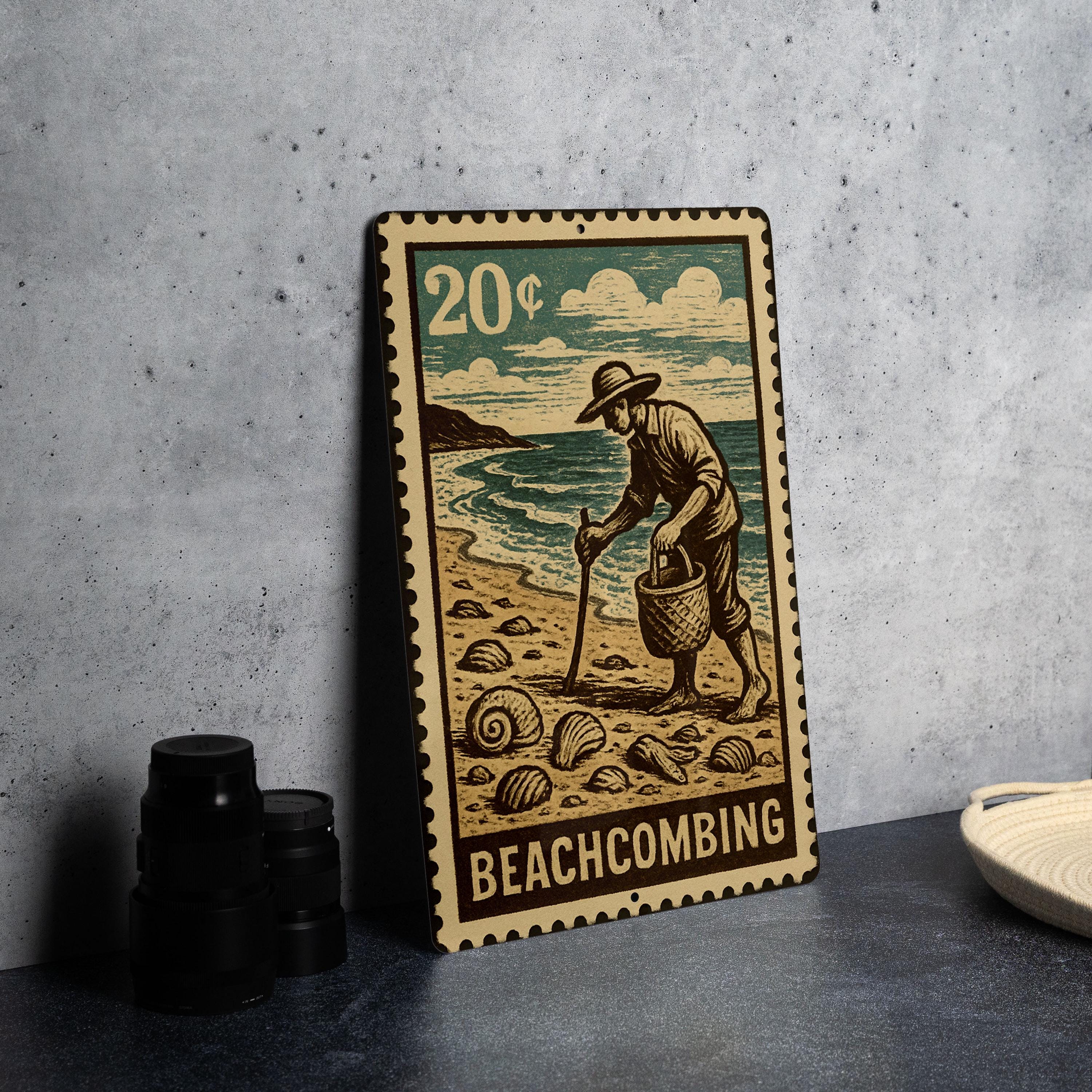 Beachcombing Metal Sign – Vintage Coastal Decor, Rustic Stamp Style ...