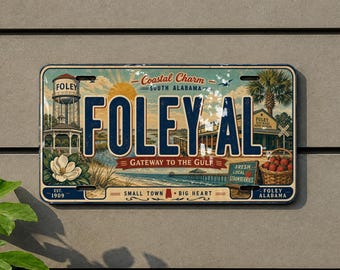 Foley AL Retro Style License Plate, Foley Alabama Souvenir Tag, Baldwin County Gulf Coast Travel Gift
