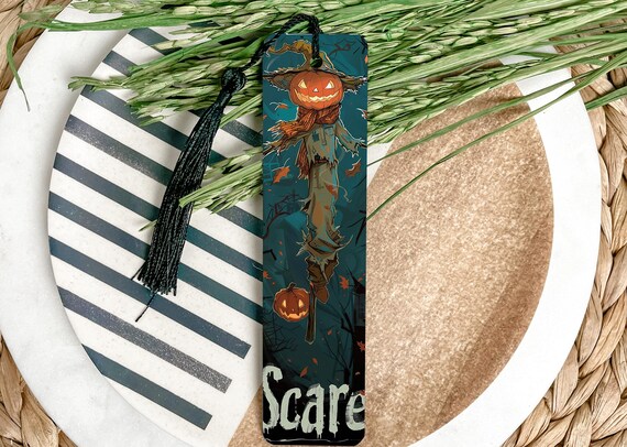 Metal Bookmark, Halloween Theme, Scarecrow Design, Scare Text, Durable Bookmark