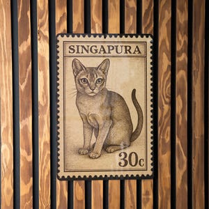 Singapura Cat Metal Sign – Vintage Stamp Style Wall Art for Cat Lovers, Retro Tin Decor for Home or Pet Room