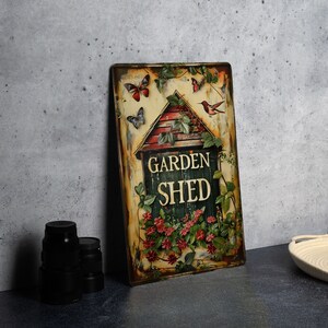 Garden Shed Metal Sign: Vintage Style, Shed Illustration, Earthy Tones ...