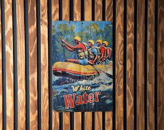 Zambian River Rafting Adventure, White Water Rapids, Vintage Aluminum Sign, Metal Wall Decor, Outdoor Thrills