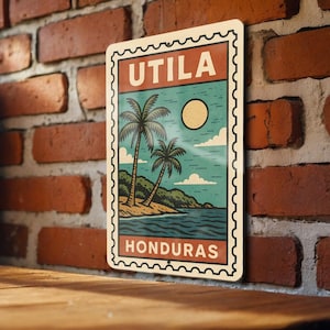 Utila Honduras Metal Sign – Vintage Stamp Style Wall Art, Rustic Caribbean Travel Decor, Island Souvenir Home Signage