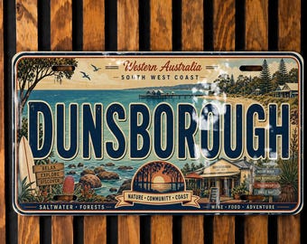 Dunsborough Retro Style License Plate, Western Australia Souvenir Car Tag, Coastal Town Travel Gift, Aussie Road Trip Decor