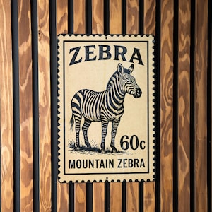 Mountain Zebra Metal Sign Vertical | Rustic Wildlife Wall Art | Vintage Stamp Style Animal Decor for Cabin or Lodge
