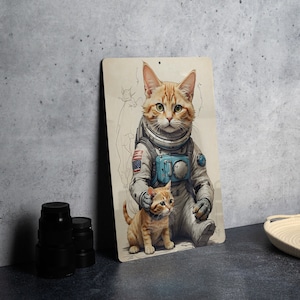 Cute Astronaut Cat Art Metal Sign - Space Kitty, Cosmic Pet, Sci-Fi Animal, Galaxy Explorer, Feline Astronaut