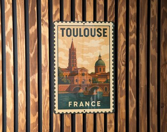 Toulouse France Metal Wall Art Sign – Vintage Stamp Style Travel