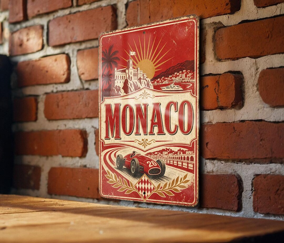 Monaco Flag Metal Sign, Vintage Monaco Wall Decor, Monte Carlo Souvenir ...