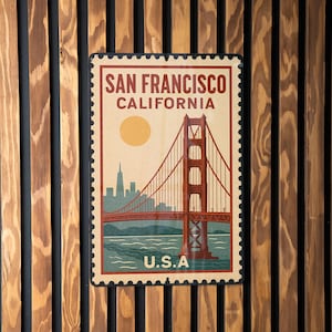 San Francisco California Stamp Style Metal Sign – Vintage City Wall Art Decor for Home, Office, or Travel Lovers