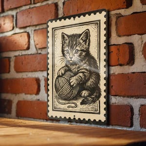 Vintage Kitten with Ball of Yarn Metal Sign – Retro Cat Wall Art, Rustic Tin Decor for Nursery, Pet Lovers, or Craft Room